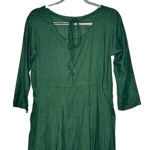GoSriki Green Boho Maxi Dress With Tassel Tie Neck & Embroidered Hem - Size L